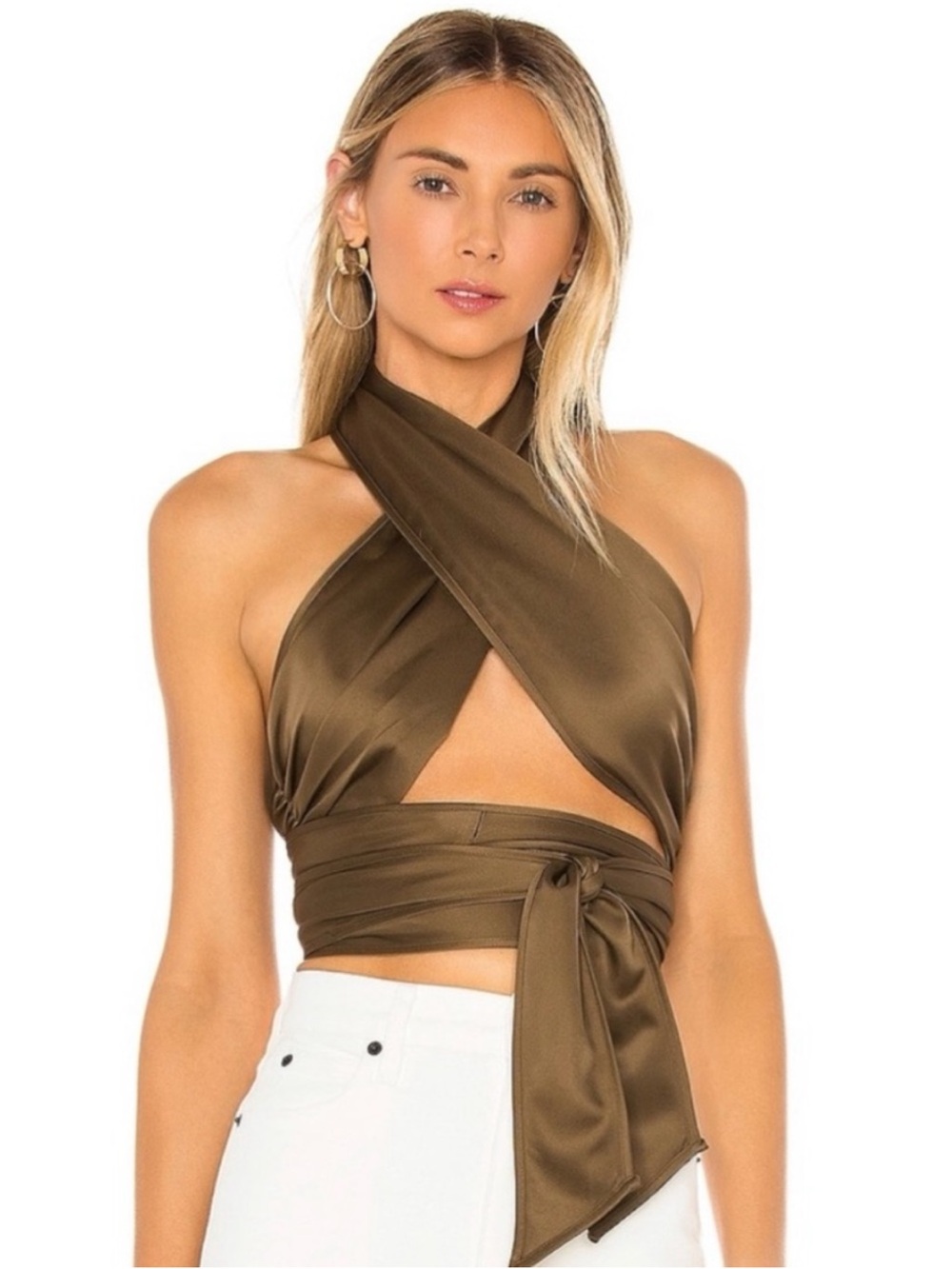 NWT REVOLVE LPA SATIN WRAP SLEEVELESS SELF TIE TOP